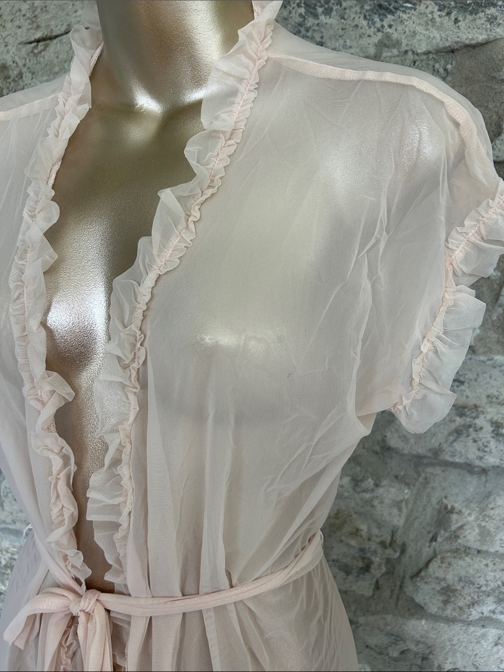 Jacob Sheer Ruffle-Trim Tie-Waist Robe in Pale Pink - Picture 3 of 6